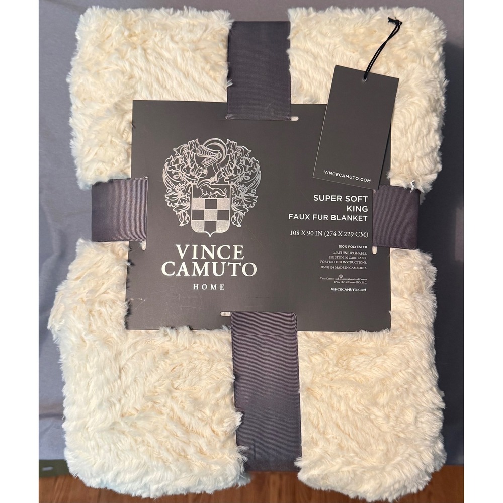 NEW Vince Camuto Home Super Soft King Faux Fur Blanket Ivory Cream 108x90 - Picture 4 of 4